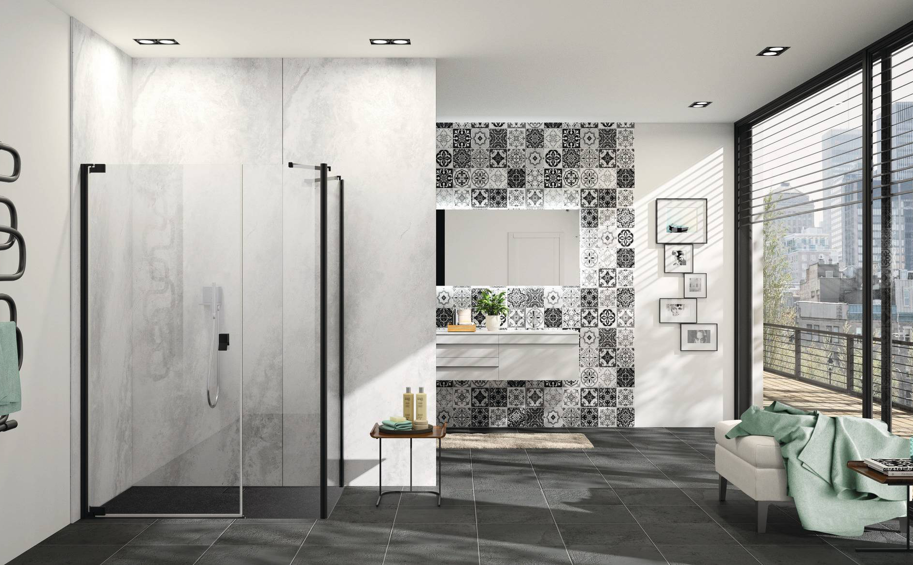Ob puristische Industrie-Optik oder warme Farben und rustikale Holzgestaltung – auch die HÜPPE EasyStyle STANDARD-Dekore verleihen jedem Badezimmer ein einzigartiges Design.